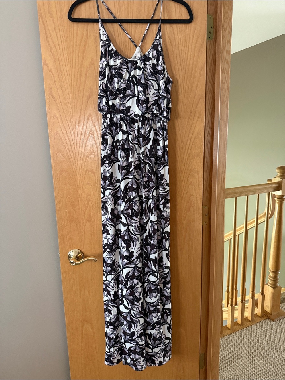 Black, White, Purple Floral Maxi Dress